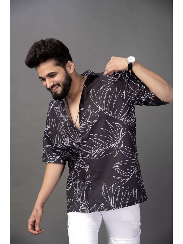     			BROWN BROTHERS Cotton Blend Oversized Fit Printed Half Sleeves Men's Casual Shirt - Black ( Pack of 1 )