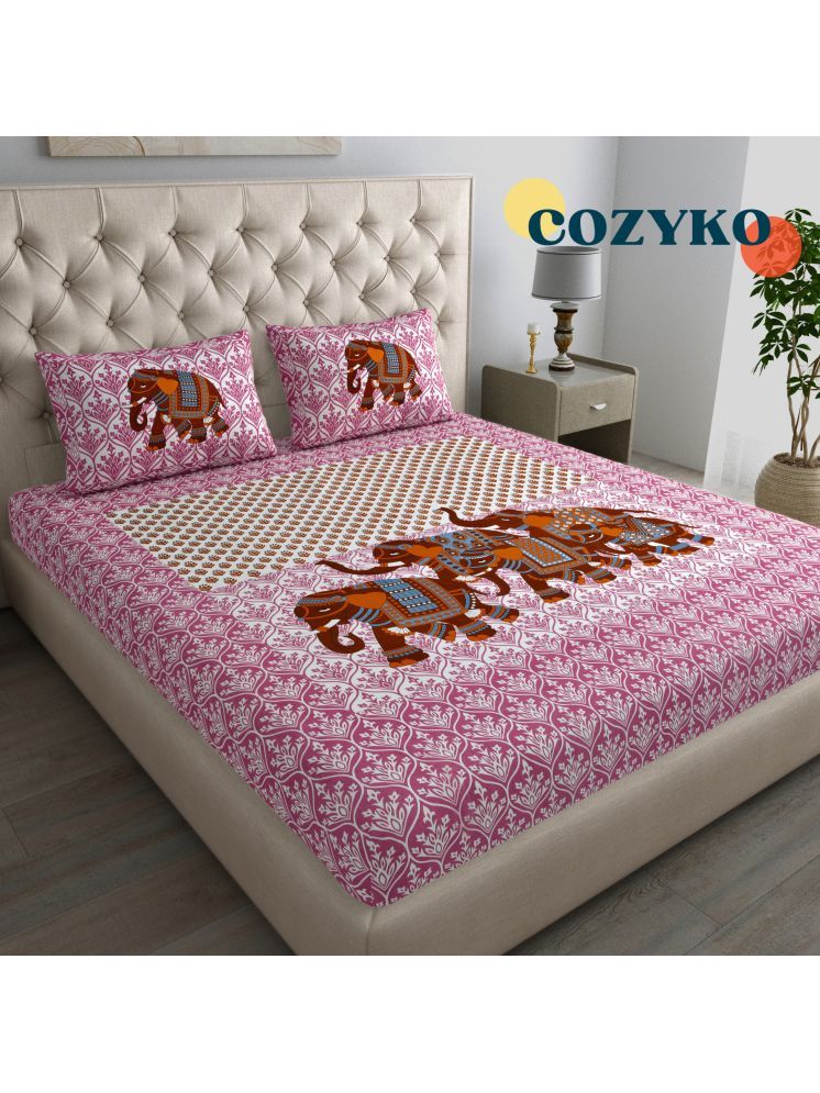     			COZYKO Cotton Animal 1 Double Bedsheet with 2 Pillow Covers - Pink