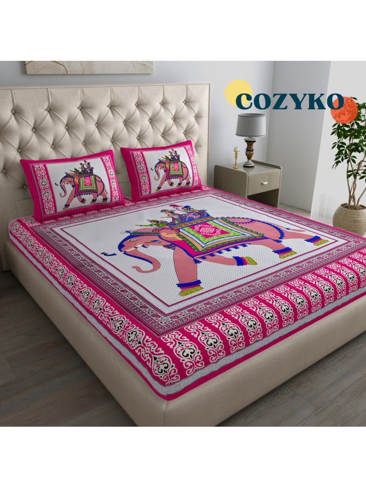     			COZYKO Cotton Animal 1 Double Bedsheet with 2 Pillow Covers - Pink