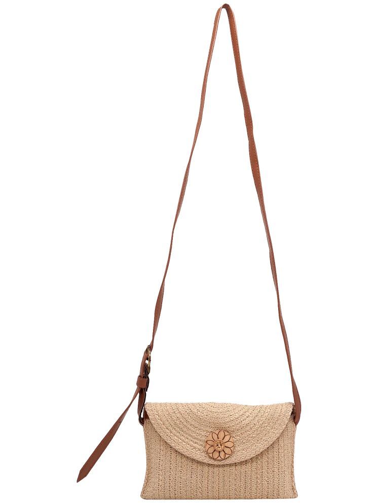     			ENSAC Beige Jute Sling Bag