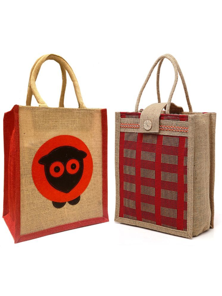     			ENSAC Red Jute Handheld Bag