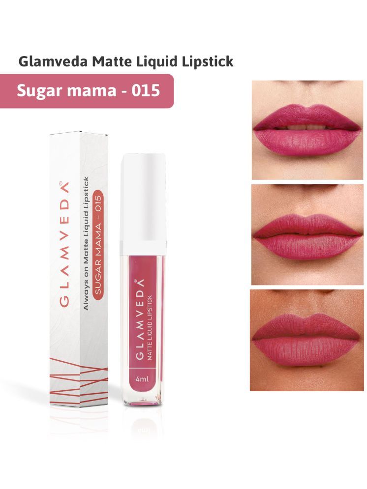     			Glamveda Matte Liquid Lipstick, 12Hr Stay, Lightweight & Transferproof, (Sugar mama - 015) 4ml