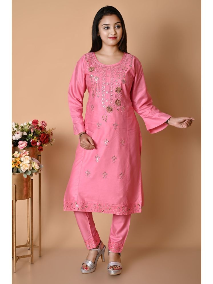     			New Collection Rayon Embellished Straight Women's Kurti - Pink ( Pack of 1 )