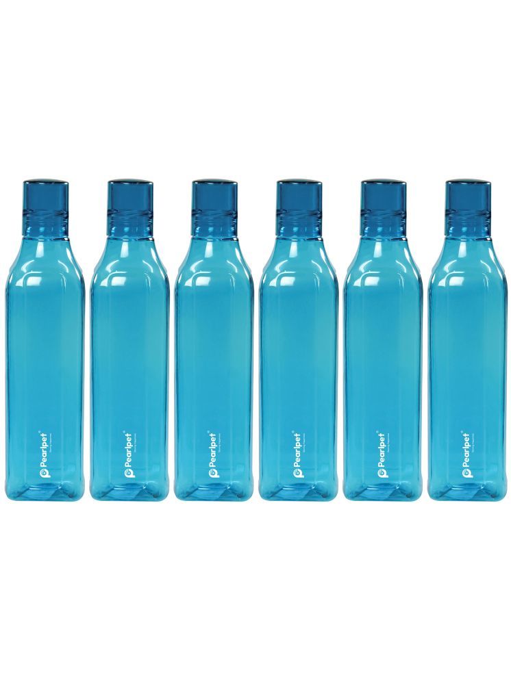     			PearlPet Cubic-1000ml Blue Plastic Water Bottle 1000 mL ( Set of 6 )