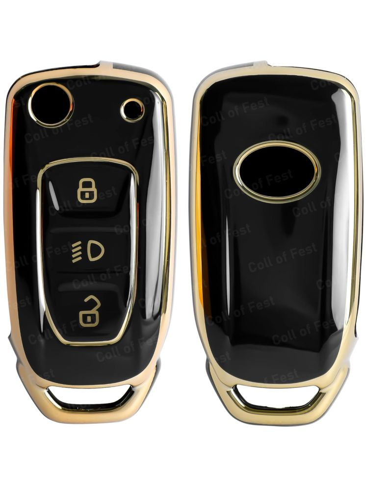     			SR TPU Gold Car Key Cover Compatible for Tata Nexon | Altroz | Tiago | Punch | Harrier | Safari | Tigor 3 Button Flip Key Cover