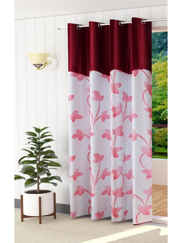     			SWIZIER Floral Semi-Transparent Eyelet Curtain 5 ft ( Pack of 1 ) - Maroon