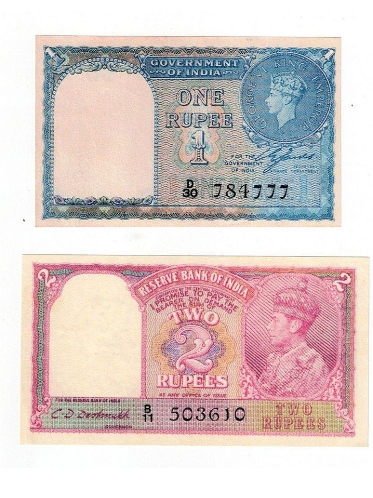     			Set of 2 British India King George VI 1 Rupee & 2 Rupees  Issue Fancy Note only for school