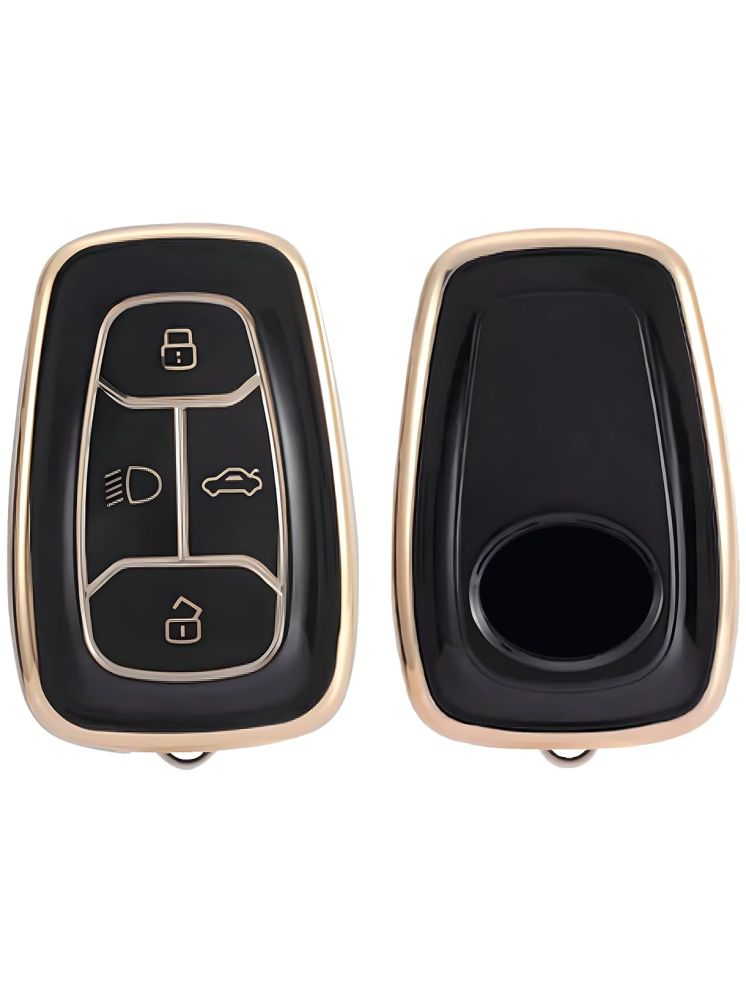     			TPU Car Key Cover for Tata Nexon, Nexon EV, Punch, Punch EV, Tiago, Tiago EV, Tigor, Tigor EV, Harrier, Altroz, Safari, Safari EV Electric 4 Button Smart Key Cover (Black-Gold)