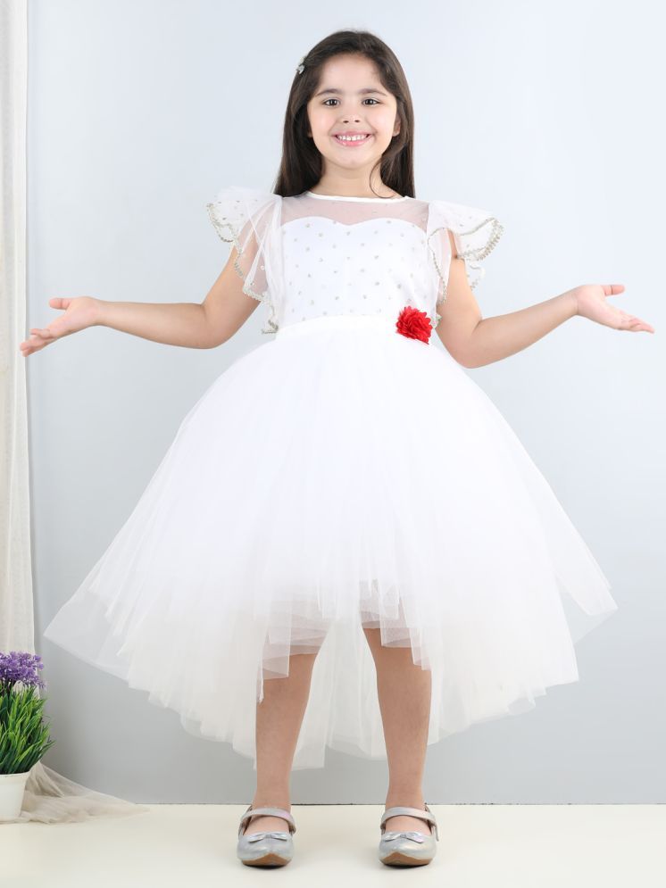     			Toy Balloon Kids White Net Girls Asymmetric Dress ( Pack of 1 )