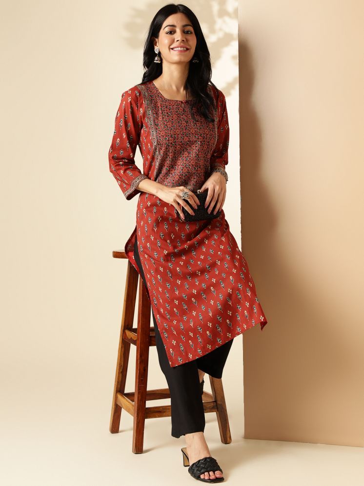     			Vbuyz Cotton Printed Straight Women's Kurti - Maroon ( Pack of 1 )