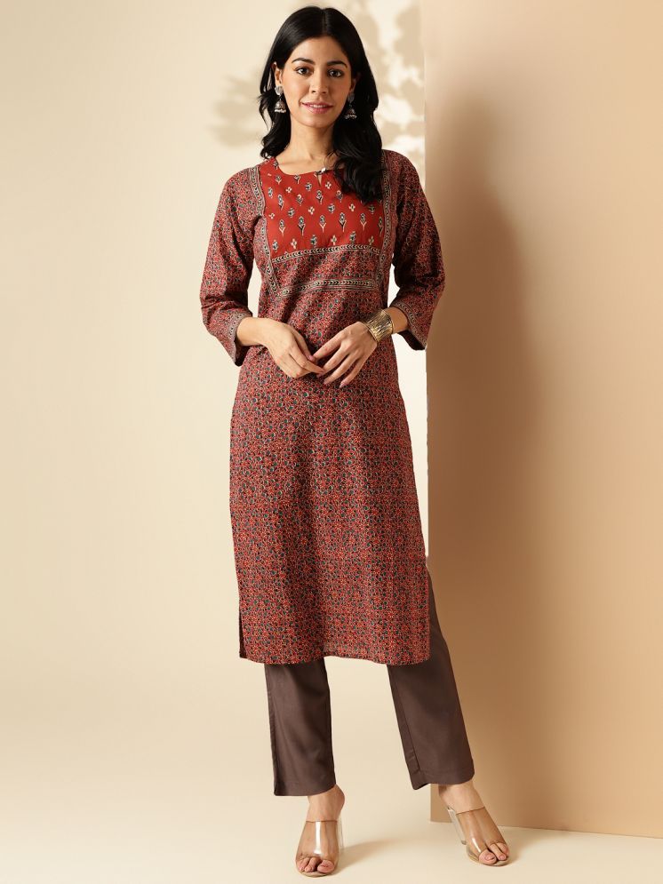     			Vbuyz Cotton Printed Straight Women's Kurti - Maroon ( Pack of 1 )