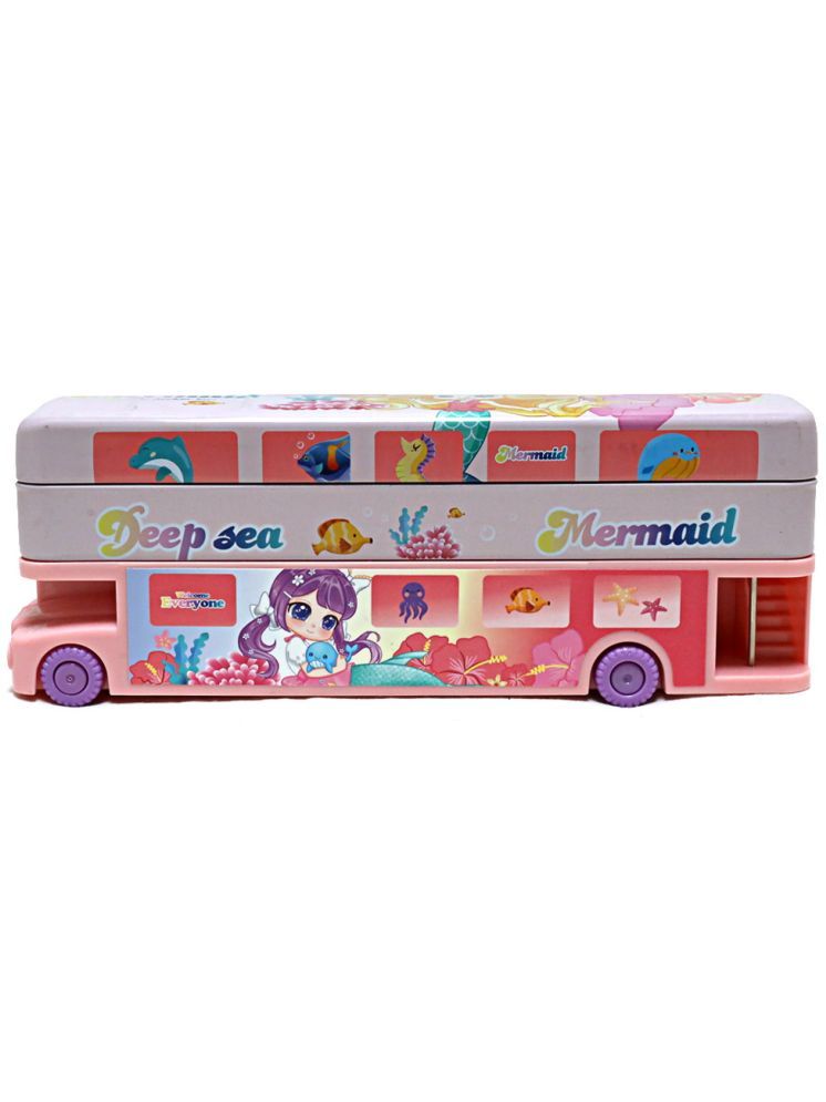     			Villy Cartoon Printed School Bus Pencil Box for Kids, Colorful Metal Pencil Case with Sharpener & Moving Wheels