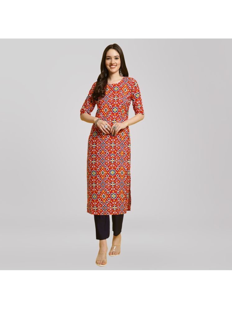     			1 Stop Fashion Crepe Printed Kurti With Pants Women's Stitched Salwar Suit - Orange ( Pack of 1 )