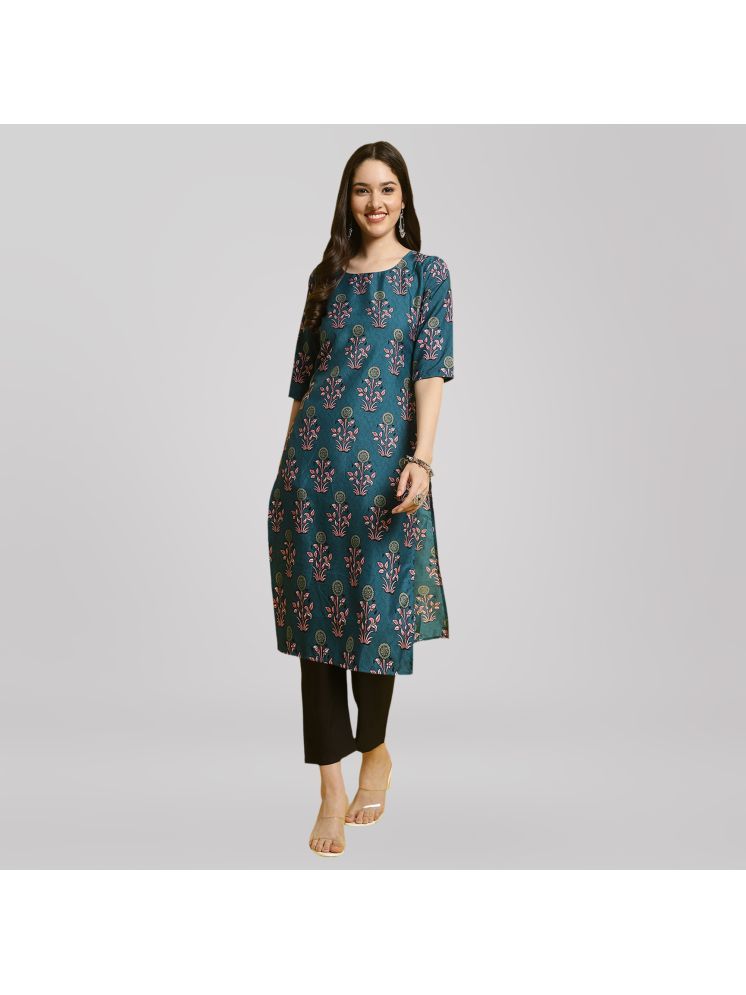     			1 Stop Fashion Crepe Printed Kurti With Pants Women's Stitched Salwar Suit - Green ( Pack of 1 )