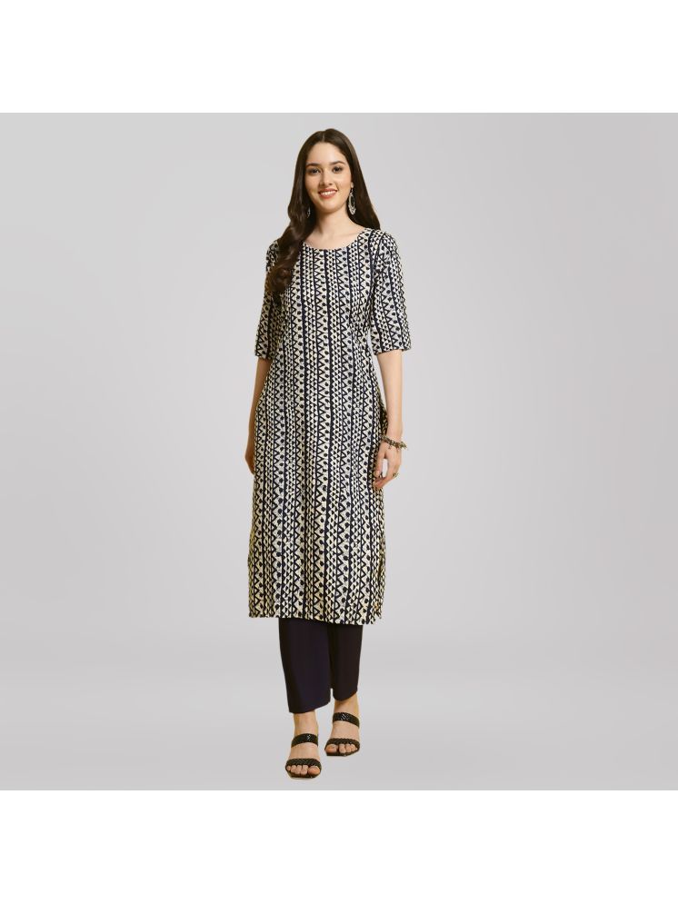     			1 Stop Fashion Crepe Printed Kurti With Pants Women's Stitched Salwar Suit - Navy ( Pack of 1 )