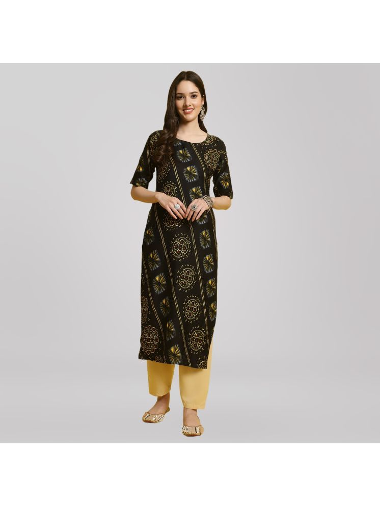     			1 Stop Fashion Crepe Printed Kurti With Pants Women's Stitched Salwar Suit - Black ( Pack of 1 )