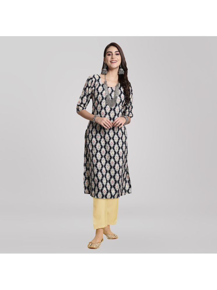     			1 Stop Fashion Crepe Printed Kurti With Pants Women's Stitched Salwar Suit - Black ( Pack of 1 )