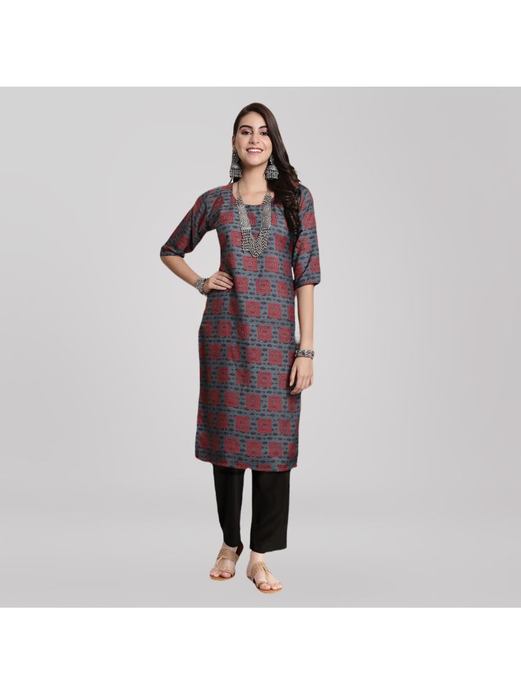     			1 Stop Fashion Crepe Printed Kurti With Pants Women's Stitched Salwar Suit - Grey ( Pack of 1 )