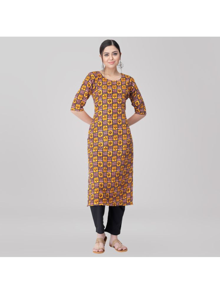     			1 Stop Fashion Crepe Printed Kurti With Pants Women's Stitched Salwar Suit - Orange ( Pack of 1 )