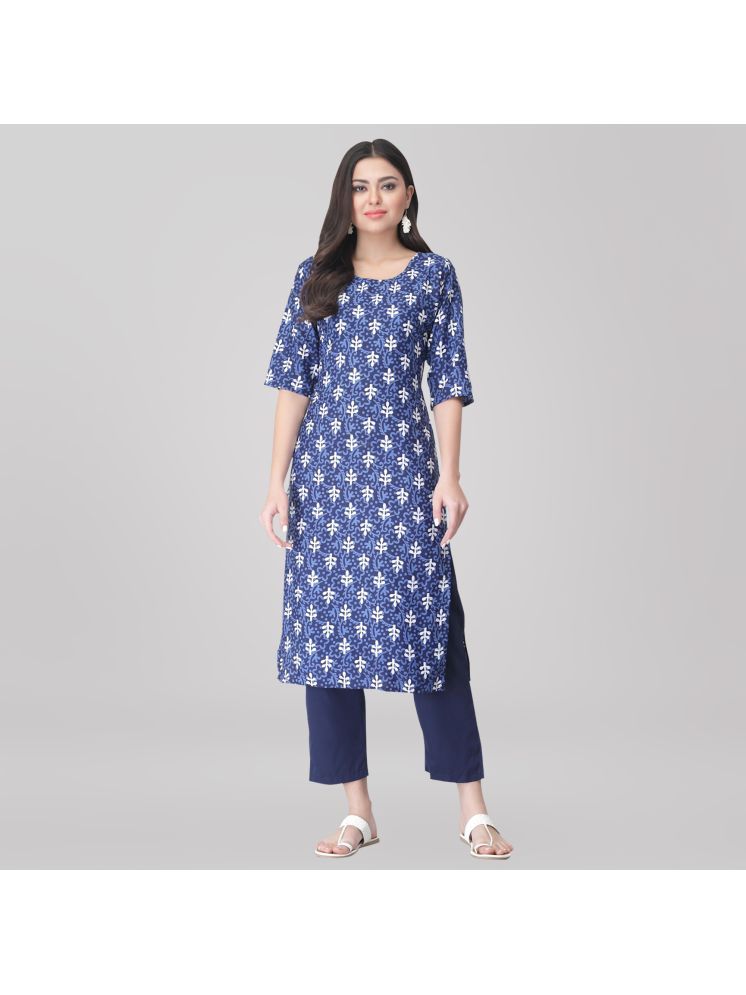     			1 Stop Fashion Crepe Printed Kurti With Pants Women's Stitched Salwar Suit - Blue ( Pack of 1 )