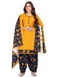 Rajnandini Cotton Blend Printed Kurti With Patiala Women's Stitched Salwar Suit - Mustard ( Pack of 1 )