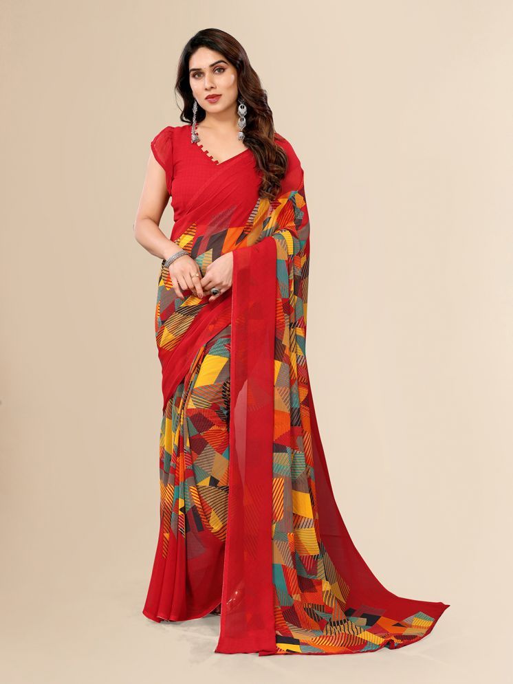     			ANAND SAREES Chiffon Printed Saree With Blouse Piece - Red ( Pack of 1 )