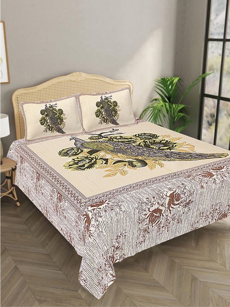     			Bombay Spreads Cotton Birds 1 Double King with 2 Pillow Covers - Mustard