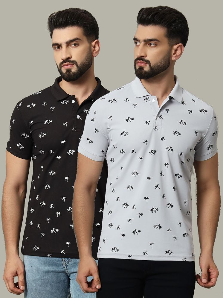     			DENNIN Cotton Blend Regular Fit Printed Half Sleeves Men's Polo T Shirt - Black ( Pack of 2 )