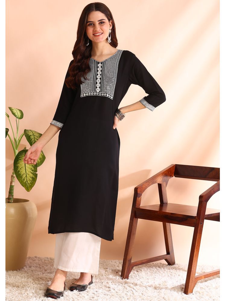     			DSK STUDIO Pack of 1 Viscose Embroidered Straight Women's Kurti - ( Black )