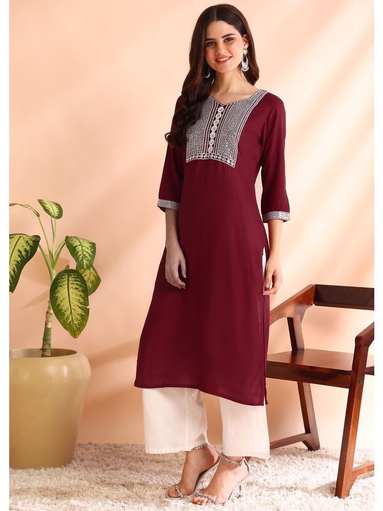     			DSK STUDIO Viscose Embroidered Straight Women's Kurti - Maroon ( Pack of 1 )