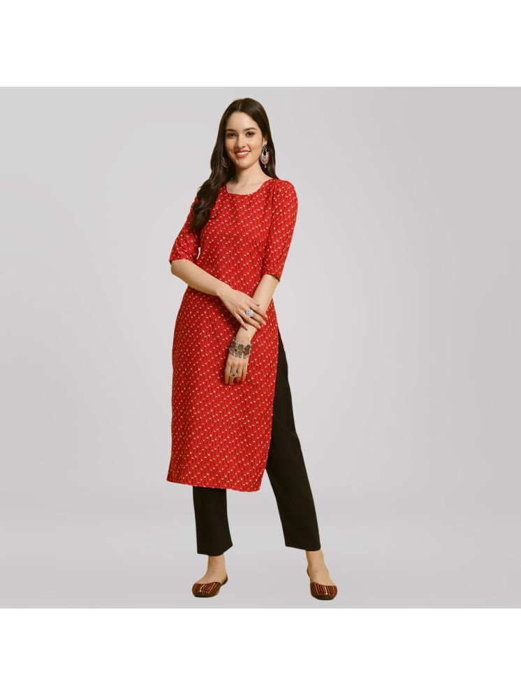     			Ethnic Basket Crepe Printed Kurti With Pants Women's Stitched Salwar Suit - Red ( Pack of 1 )