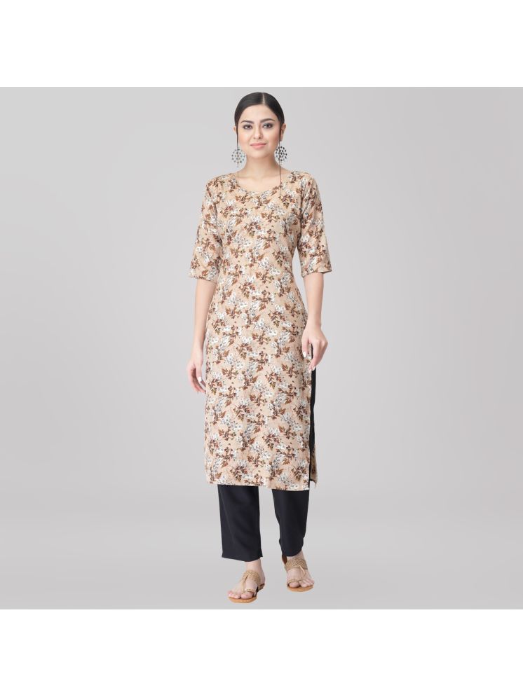     			Ethnic Basket Crepe Printed Kurti With Pants Women's Stitched Salwar Suit - Beige ( Pack of 1 )