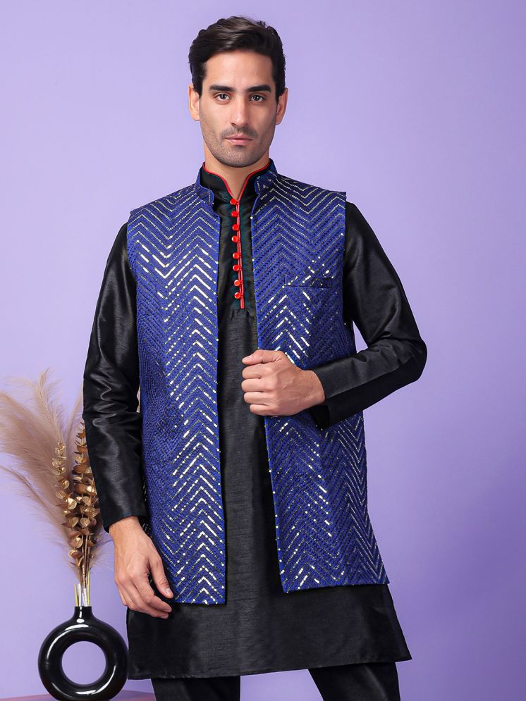     			Hangup Navy Blue Polyester Men's Nehru Jacket ( Pack of 1 )