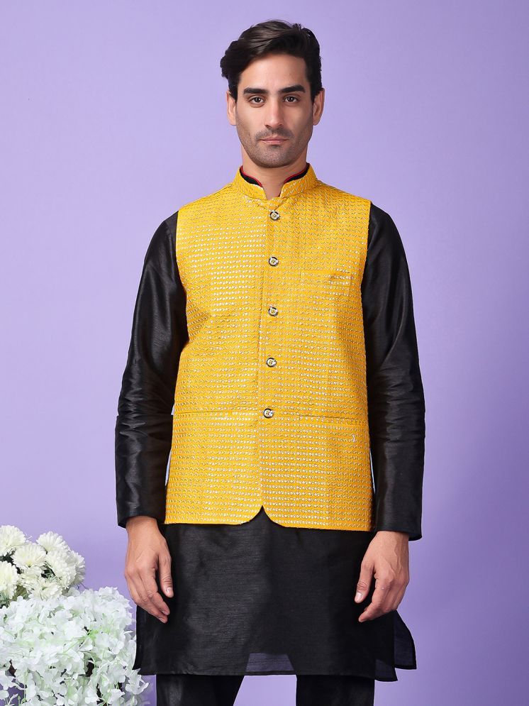     			Hangup Yellow Polyester Men's Nehru Jacket ( Pack of 1 )