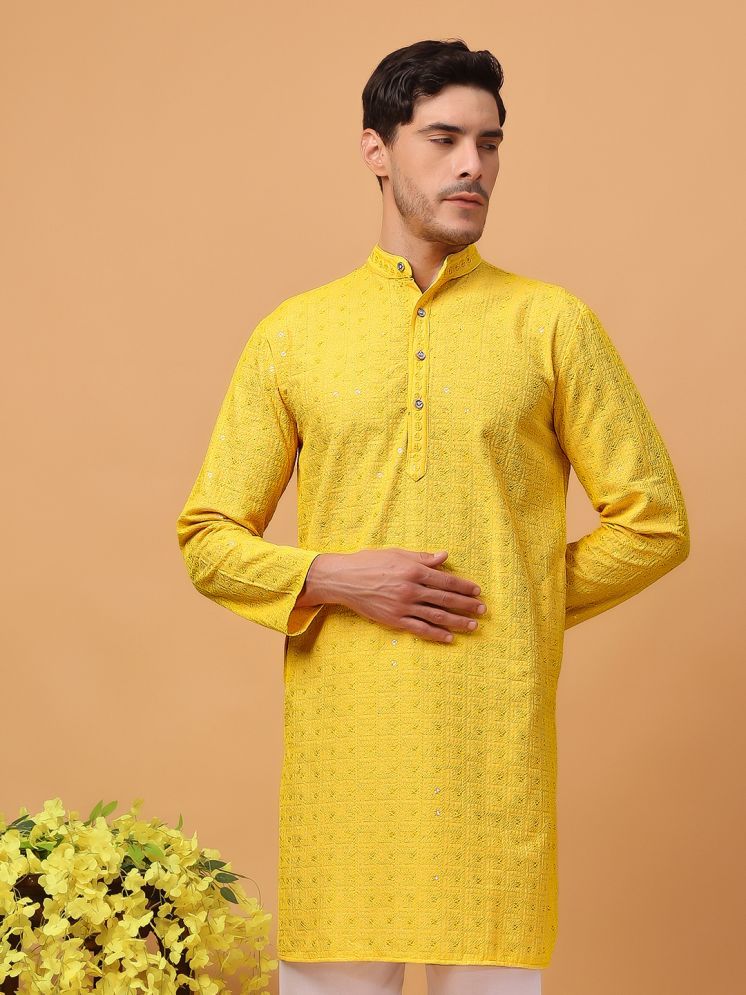     			Hangup Yellow Viscose Men's Regular Kurta ( Pack of 1 )