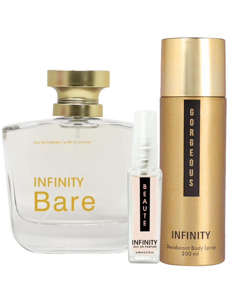     			Infinity Bare EDP Perfume 100ml, Gorgeous Deodorant 200ml, Beaute Pocket Perfume 8ml Pack of 3