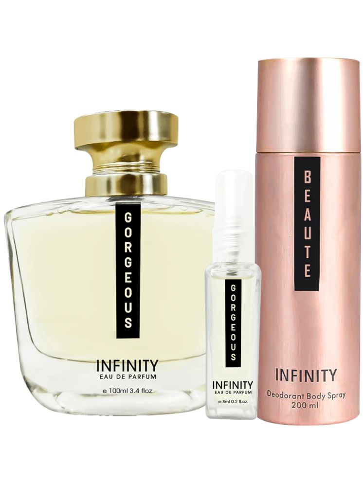     			Infinity Gorgeous EDP Perfume 100ml, Beaute Deodorant 200ml, Gorgeous Pocket Perfume 8ml Pack of 3