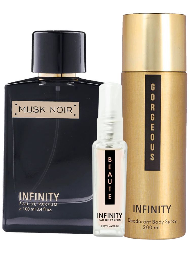     			Infinity Musk Noir EDP Perfume 100ml,Gorgeous Deodorant 200ml,Beaute Pocket Perfume 8ml Pack of 3