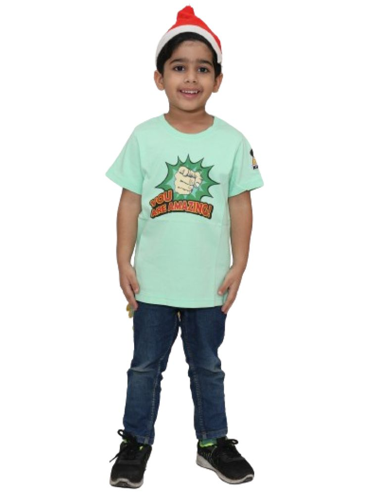     			KUCHU Light Green Cotton Blend Round Neck Boys T-Shirt ( Pack of 1 )