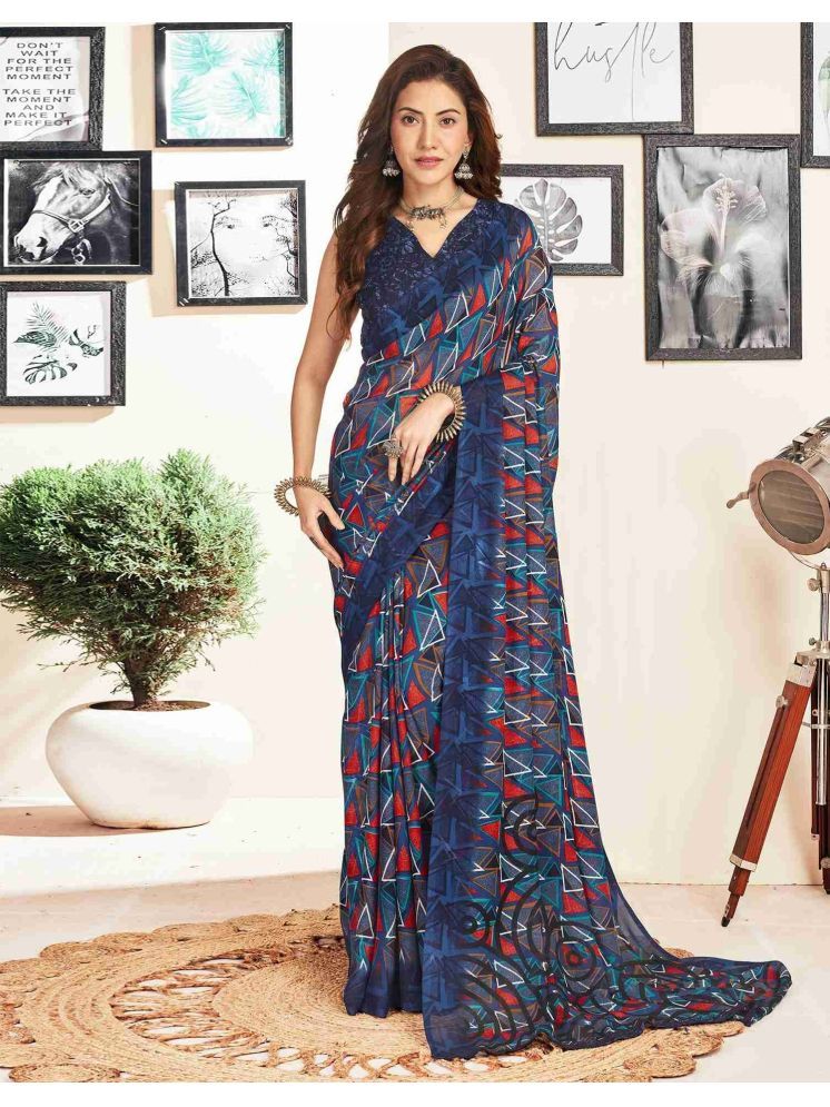     			Nandini Creation Georgette Printed Saree With Blouse Piece - Multicolour ( Pack of 1 )