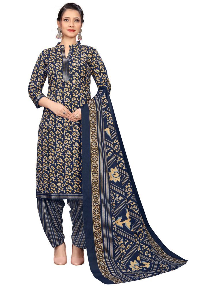     			Rajnandini Cotton Blend Printed Kurti With Patiala Women's Stitched Salwar Suit - Navy ( Pack of 1 )