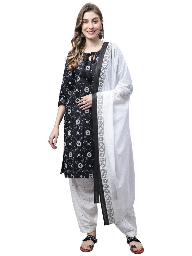     			Rajnandini Cotton Blend Printed Kurti With Patiala Women's Stitched Salwar Suit - Black ( Pack of 1 )