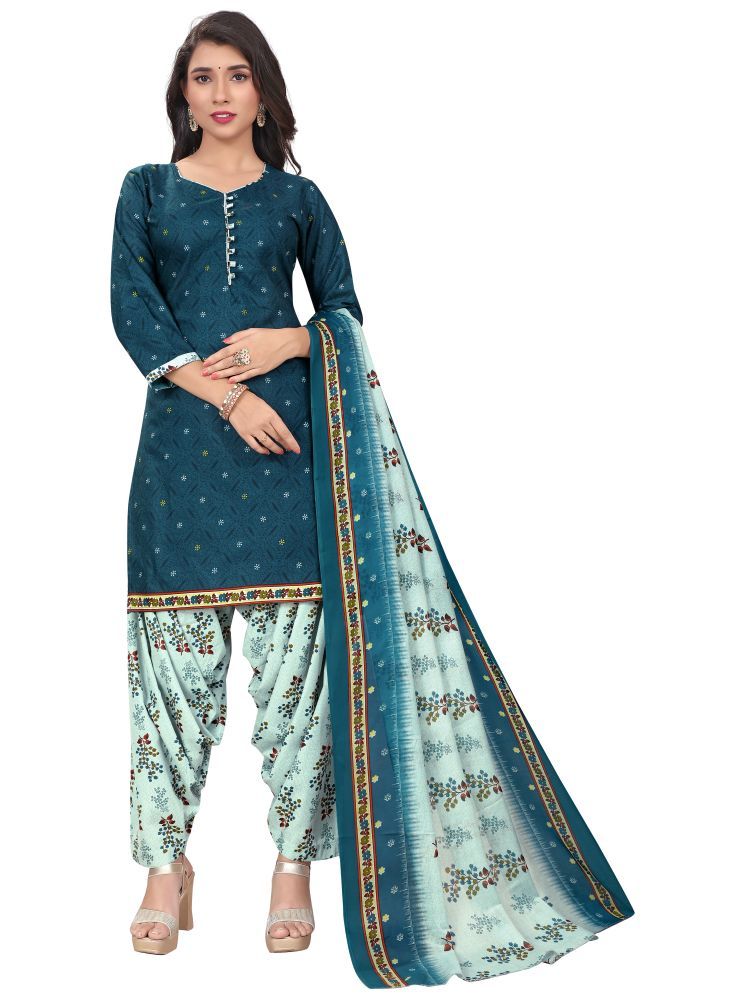     			Rajnandini Cotton Blend Printed Kurti With Patiala Women's Stitched Salwar Suit - Blue ( Pack of 1 )