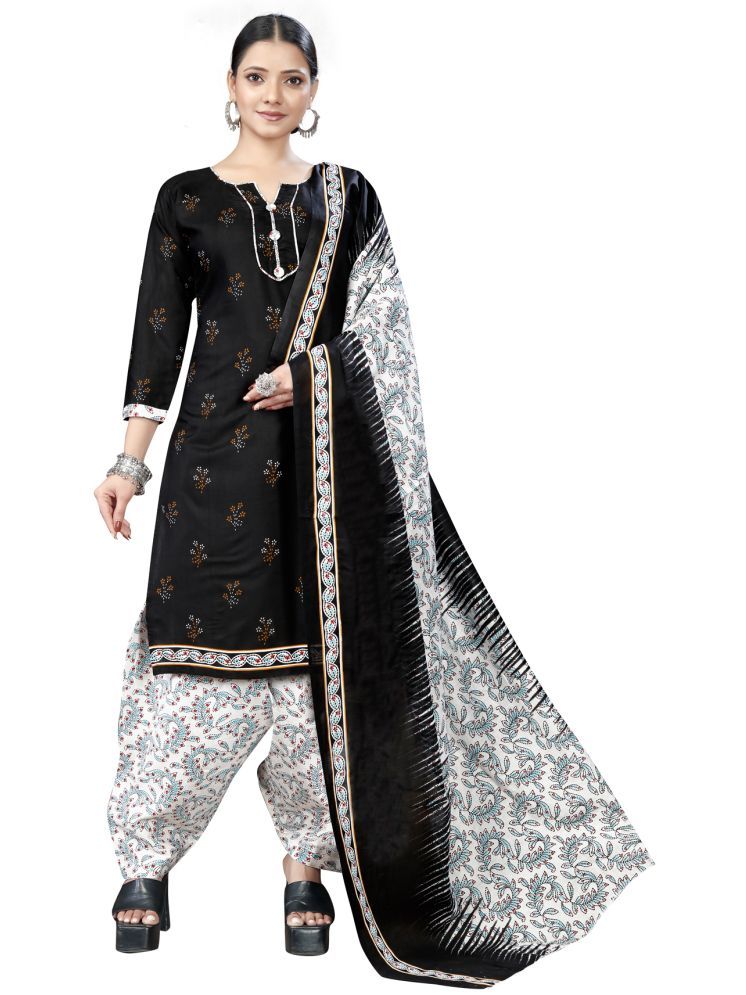     			Rajnandini Cotton Blend Printed Kurti With Patiala Women's Stitched Salwar Suit - Black ( Pack of 1 )