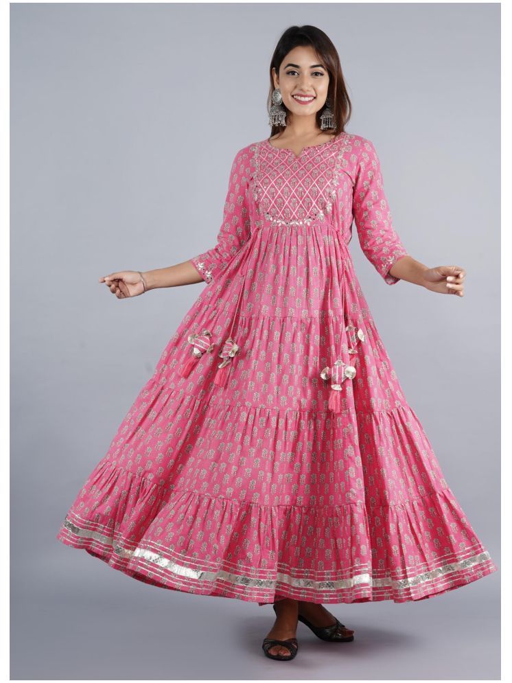     			SUKTI Pink Anarkali Cotton Blend Women's Stitched Ethnic Gown ( Pack of 1 )