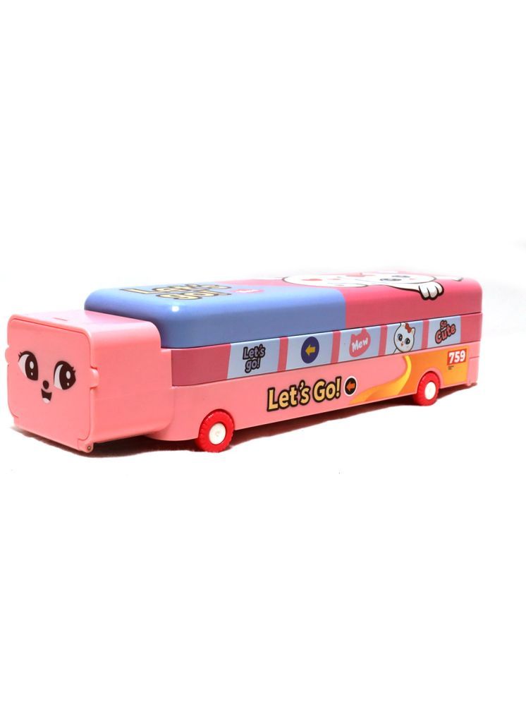     			Villy  Bus Shape Pencil Box School Bus Metal Geometry Box for Kids Magic Bus with Moving Tyres