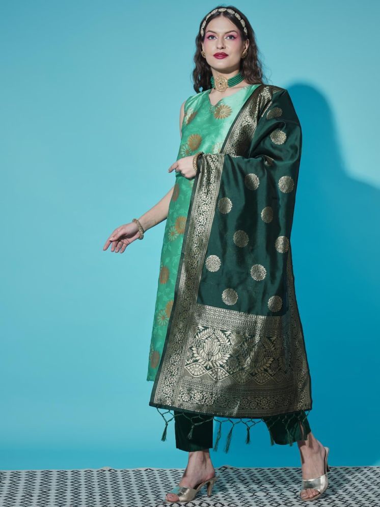     			VredeVogel Cotton Silk Self Design Kurti With Pants Women's Stitched Salwar Suit - Green ( Pack of 1 )