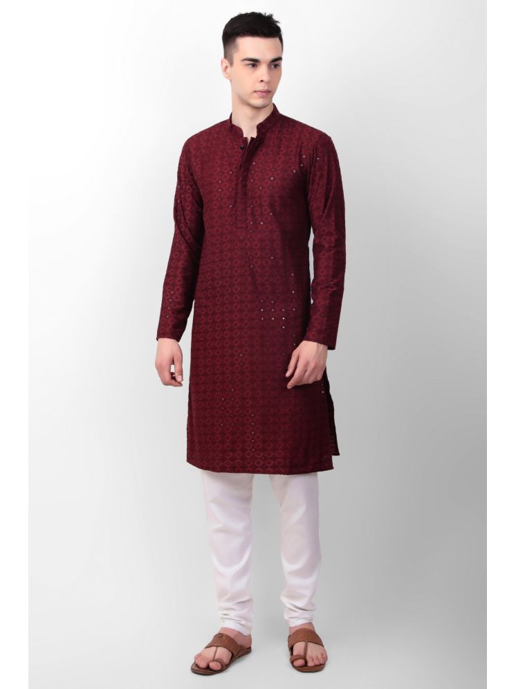     			koshin Maroon Silk Men's Regular Kurta ( Pack of 1 )