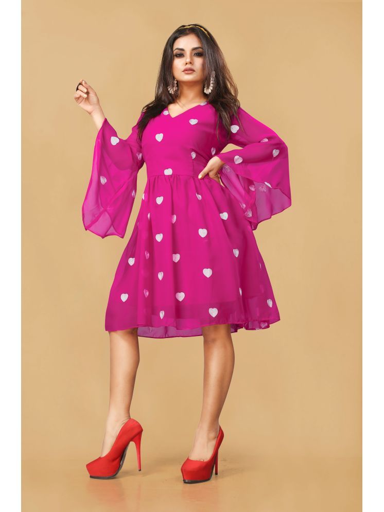     			Aika Georgette Printed Knee Length Women's Fit & Flare Dress - Magenta ( Pack of 1 )