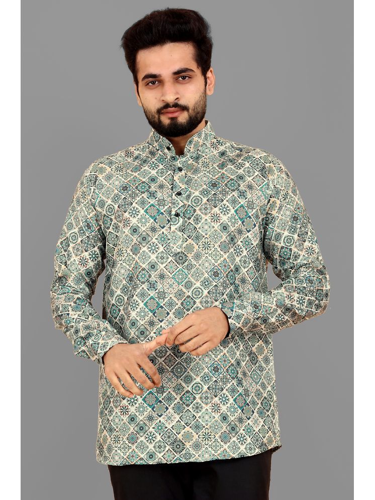     			BOUGHT FIRST Light Green Cotton Blend Men's Shirt Style Kurta ( Pack of 1 )